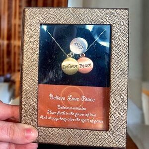 Essence of Life Reversible Believe Love Peace Tricolor Triple Disc Necklace 19”